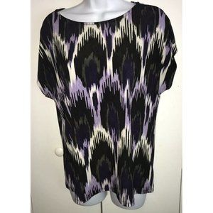 MICHAEL Michael Kors Black White Purple Shirt Tee Blouse Abstract Petites LARGE
